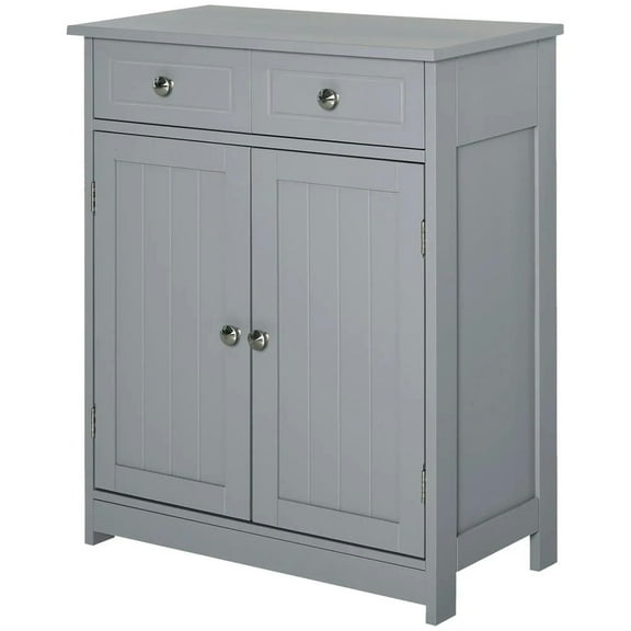 Resenkos Toilet Storage Cabinet, Bathroom Storage Cabinet,Bathroom Floor Cabinet, Bathroom Cabinet with 2 Doors, 2 Drawers and Adjustable Shelf, Gray