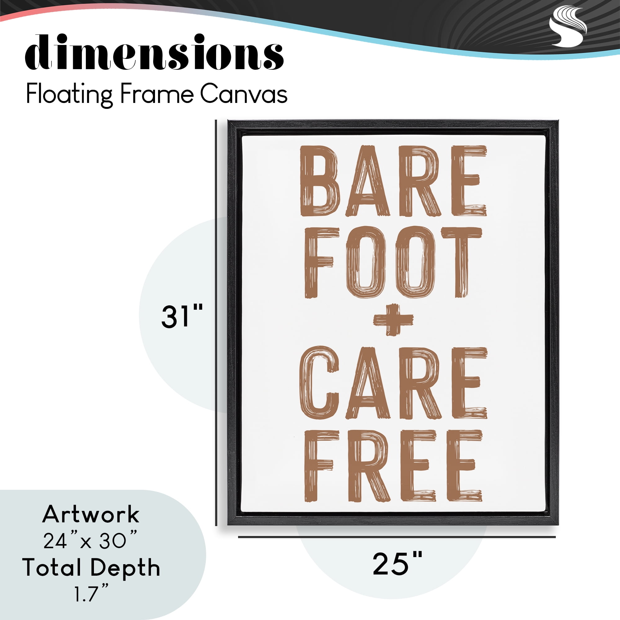 Barefoot Carefree Summer Sentiment Black Framed Floater Canvas Wall Art, design by Lettered and Lined