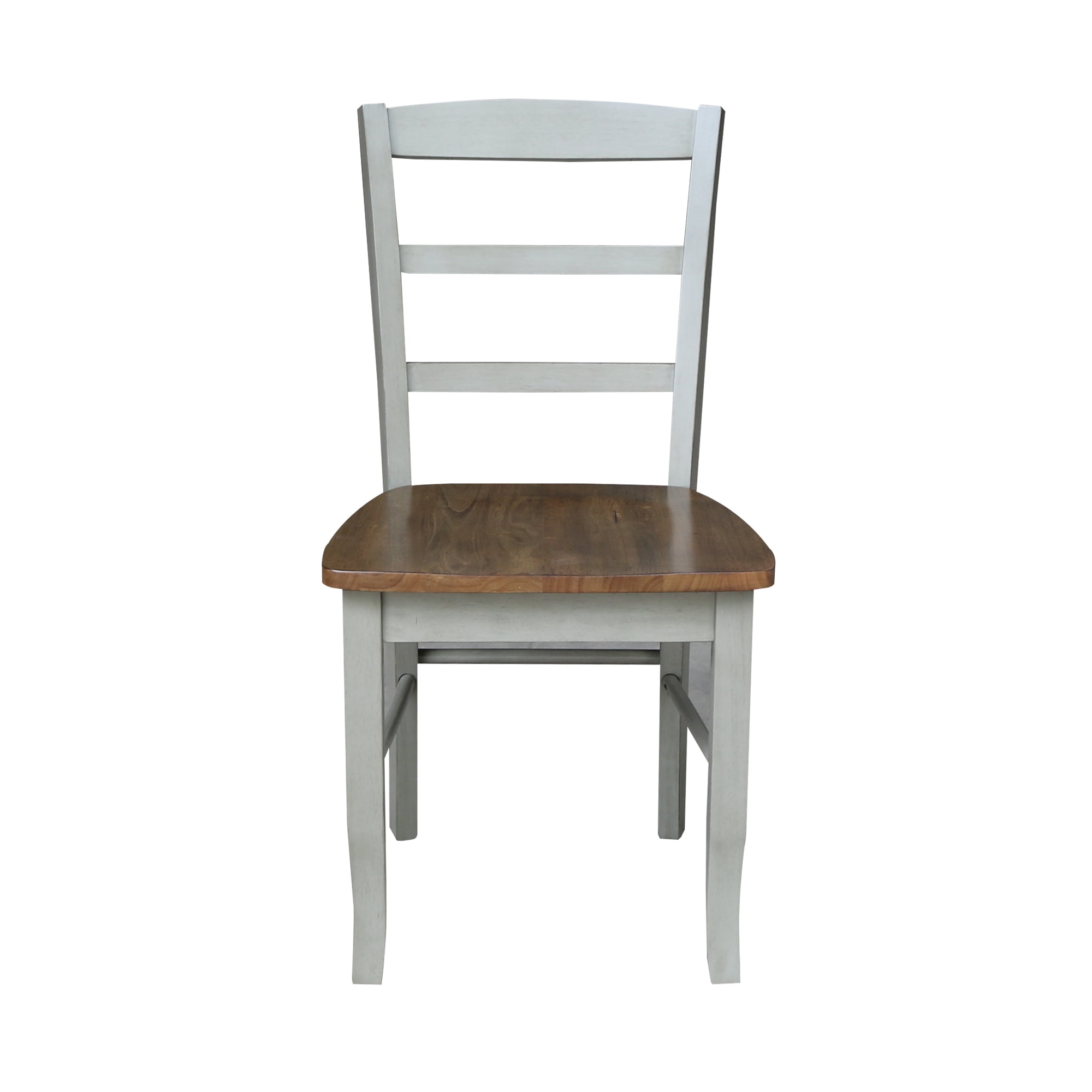 Set of 2 Solid Wood Madrid Ladderback Chairs in Distressed Hickory/Stone