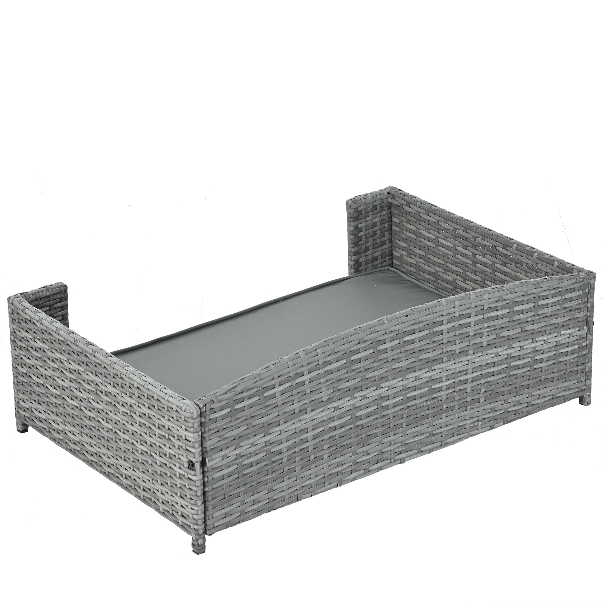 Pefilos 35" PE Wicker Dog Sofa Bed Elevated Raised Rattan Pet Bed for Indoor/Outdoor with Removable Cushion Lounge Curved backrest, Gray Pefilos 35" PE Wicker Dog Sofa Bed Elevated Raised Rattan Pet Bed for Indoor/Outdoor with Removable Cushion Lounge Curved backrest, Gray