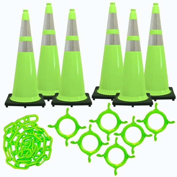 Mr Chain 36In Safety Green Reflective Traffic Cone And Chain Kit