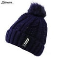 thumbnail image 3 of Spencer Winter 2Pcs Pom Pom Cable Beanie Hat Scarf Set Soft Warm Knit Ski Cap Thick Neck Scarf for Women "Blue", 3 of 4