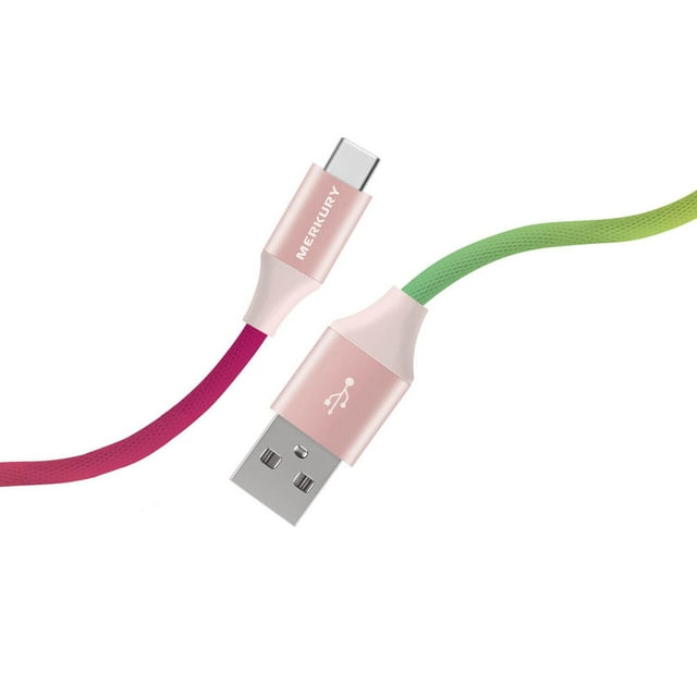 Merkury Innovations High Speed Charge + Sync USB-A to USB-C 6 FT.Fabric Cable Multicolor