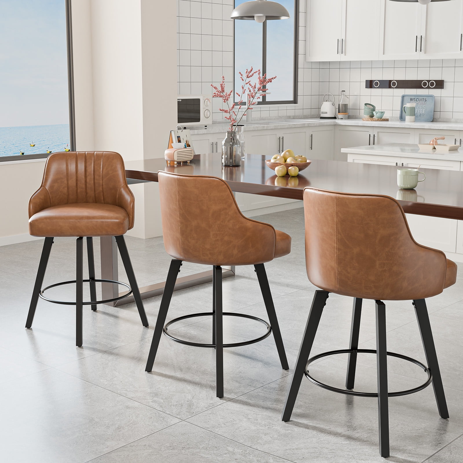 Ktaxon Swivel Bar Stools, 35" Counter Height Adjustable Bar Stools for Kitchen Island, Antique Bronze, 1 PCS