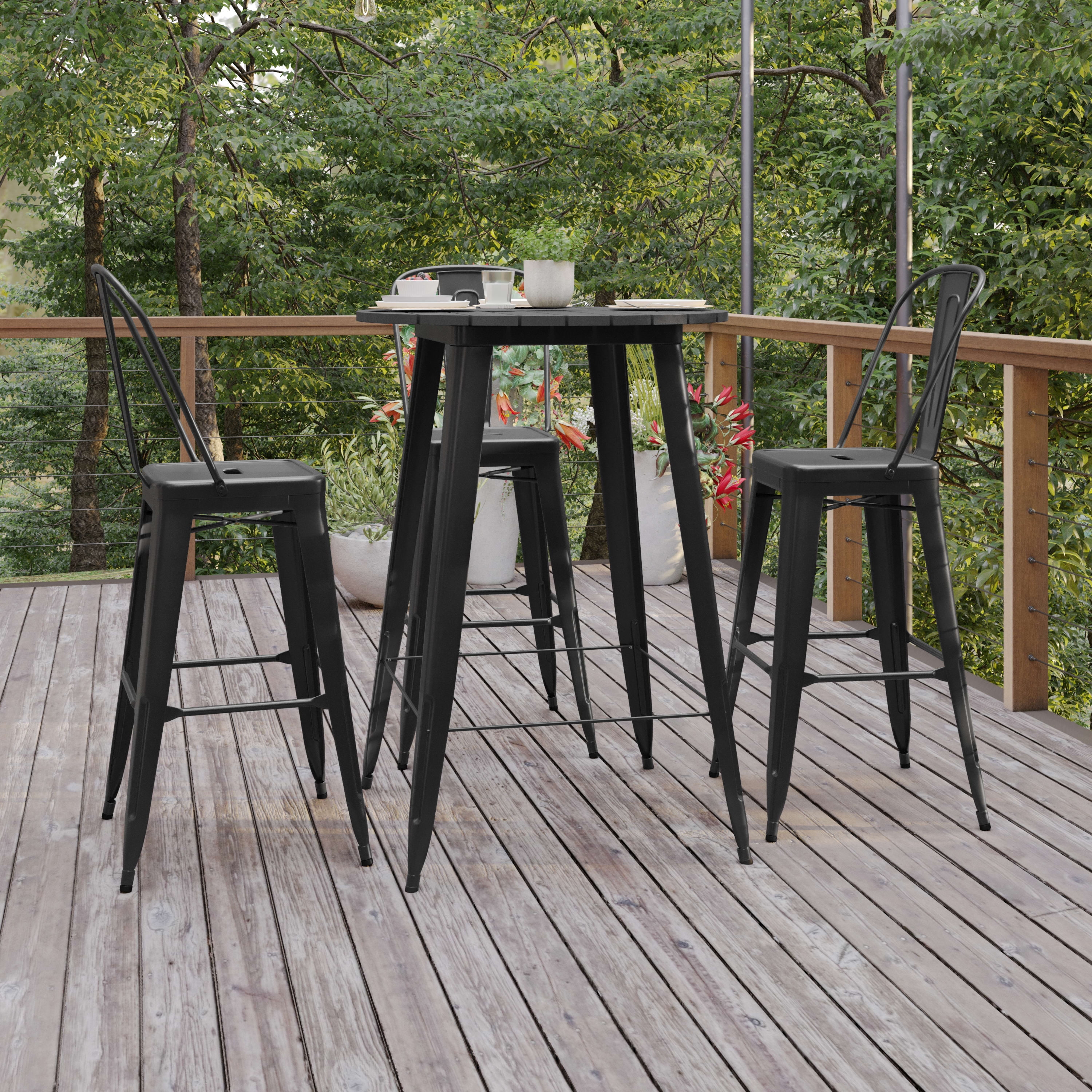 Dextrus 39" Rectangular Iron Plate Patio Bar Table with Sturdy and Weather-Resistant Features, Gray