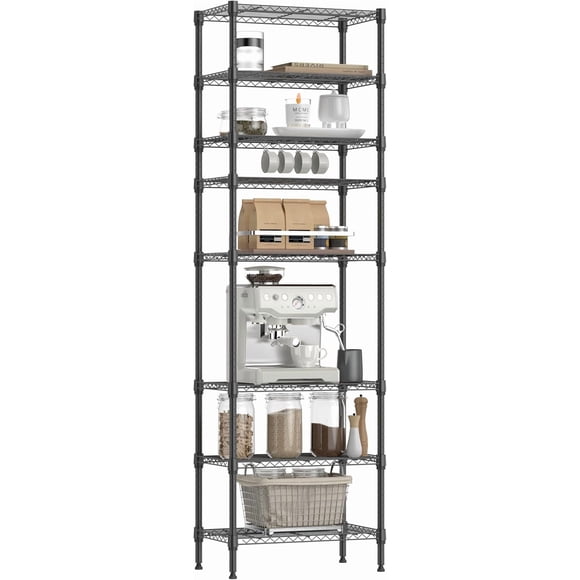 M MZG 8 Tier 2000 lbs Storage Rack Metal Wire Shelving Unit, Storage Standing Shelf Organizer for Laundry Bathroom Kitchen Black 13.8" D x 23.6" W x 79.5" H