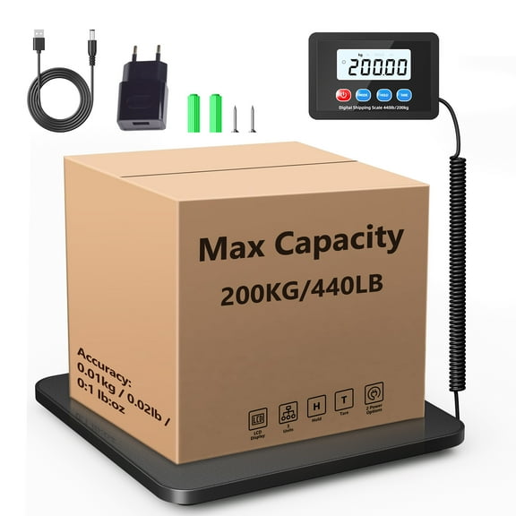 YTAKY Postal Scale 440lbs Heavy-Duty, with Stainless Steel Platform, Commercial Shipping & Package Weighing Scale, Tare Function, LCD Display, AC/Battery Powered