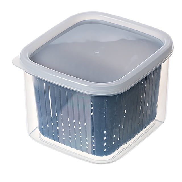 Fridge Storage Container, Plastic Airtight Refrigerator Organizer Bins with Lids Removable Drain Tray for Food Drinks Fruit Vegetable Storage