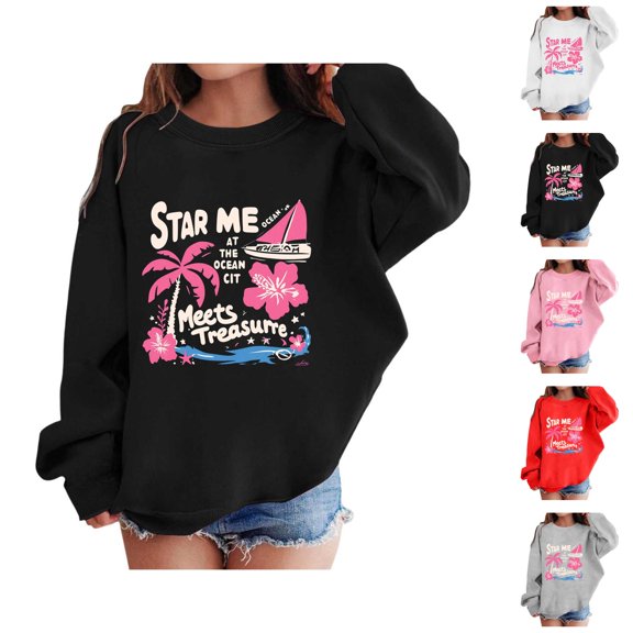 Tropical Beach Sweatshirts for Kids Crewneck Long Sleeve Vacation Sweatshirt for Boys Girls Pullover Tops