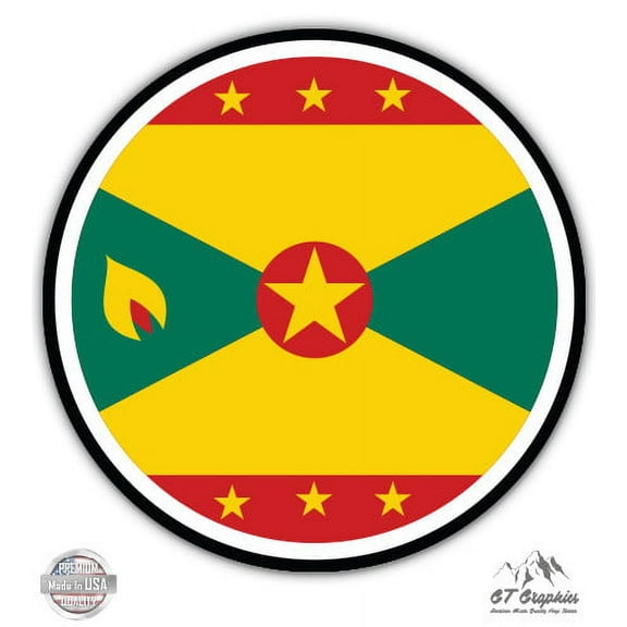Grenada Flag - 3" Vinyl Sticker - For Car Laptop I-Pad Phone Helmet Hard Hat - Waterproof Decal
