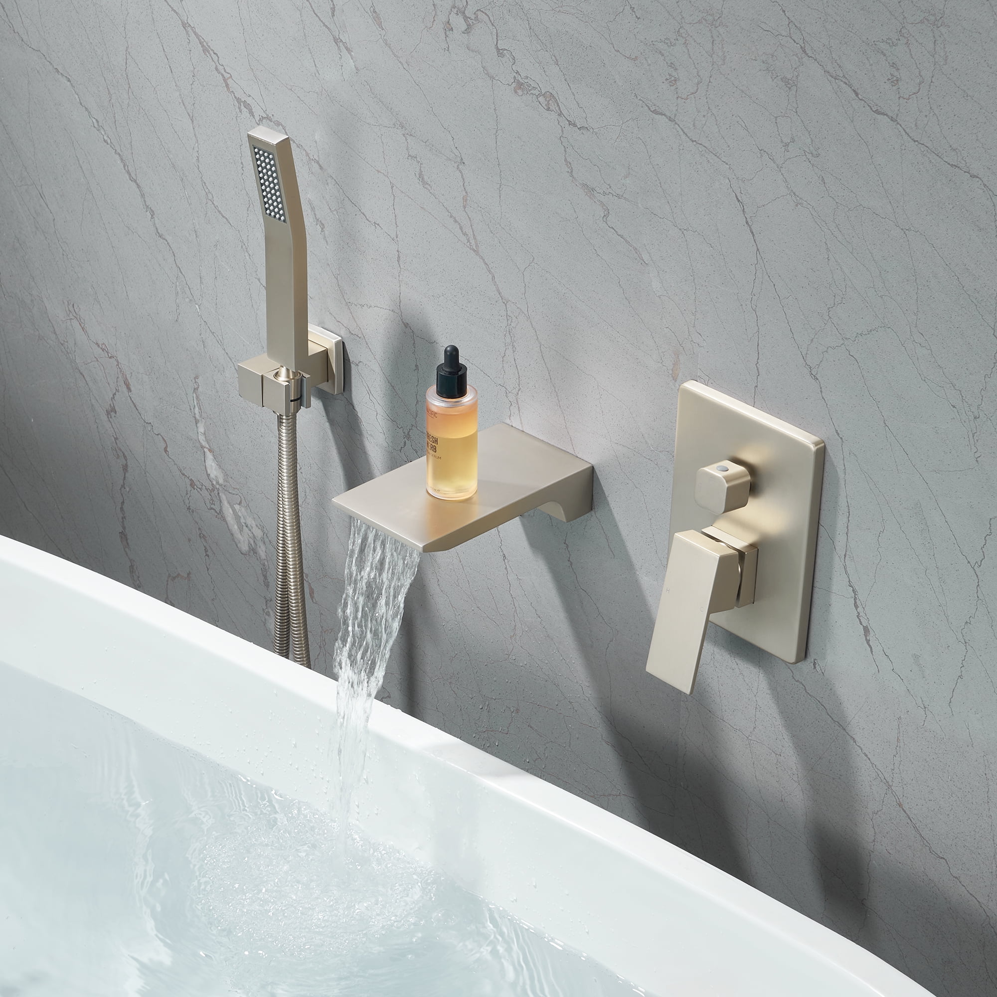 Tub Shower Faucets Sets Complete Brushed Gold Bathtub Shower System with Tub Spout, Bathtub Faucet Set Tub and Shower Faucet Combo Trim Kit with Rough-in Valve