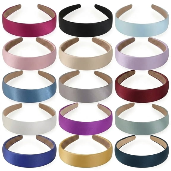 15 Pcs Satin Hard Headbands for Women, 1 Inch Wide Non-Slip Hair Hoop in Assorted Colors