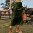 thumbnail image 4 of Mrat Print Skirt Women's Spring/Summer Denim Casual Wear Pocket Skirt Casual Mid Length Skirt Beach Skirts S-115 Army-Green S, 4 of 6