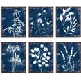 thumbnail image 1 of Impresiones de follaje de eucalipto y helecho botánico en tinta azul, 8 x 10, juego de 6, sin marco, acuarela, índigo, azul marino, arte de pared con hojas, lienzo, pósteres, pintura, 1 of 7