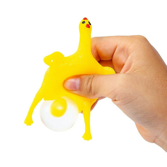 Fun Express 1 1/2" x 3 1/2" Mini Egg-Laying Chicken Squeeze Toys - 12 Pieces