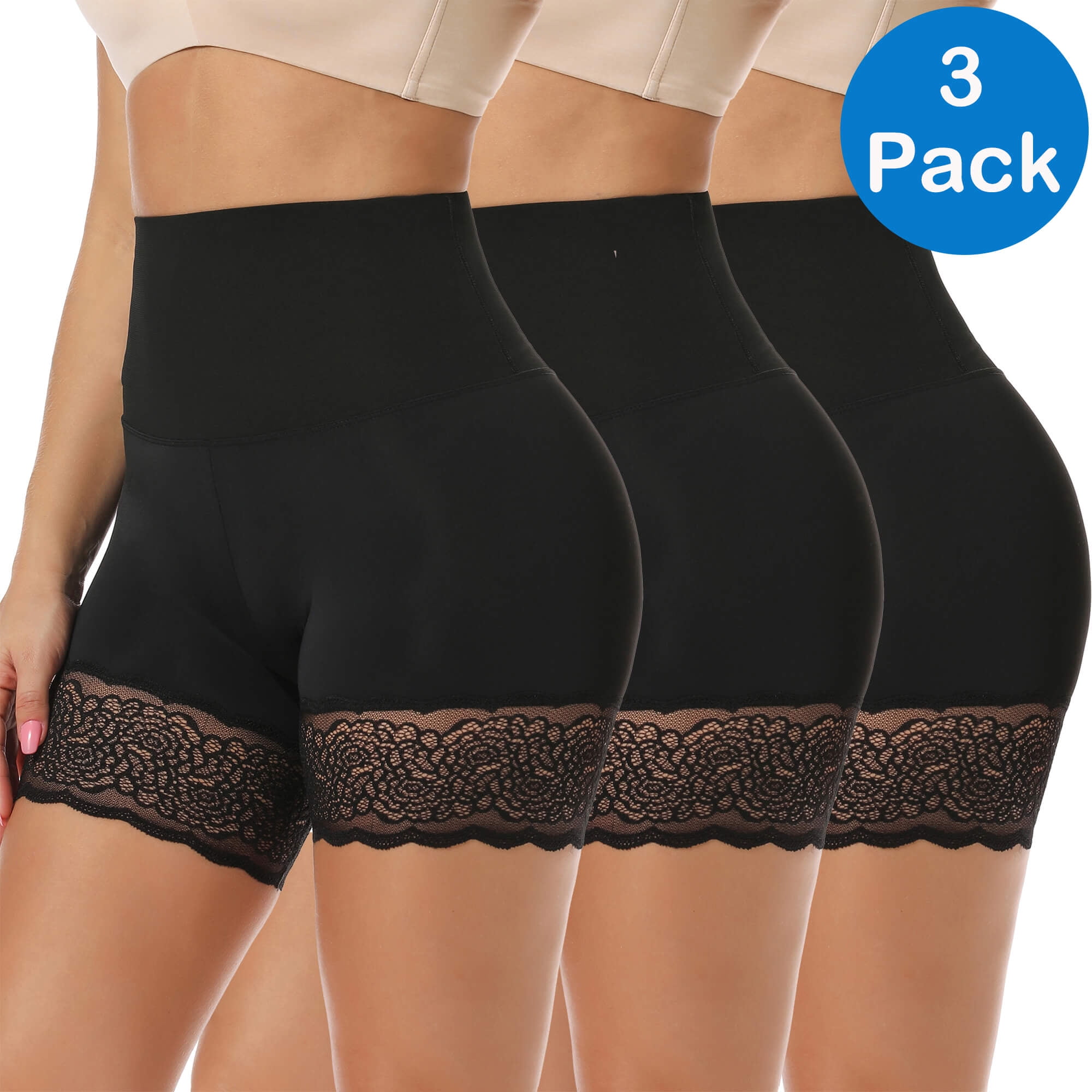 ZunFeo Anti Chafing Slip Shorts for Women Under Dress Seamless Spandex  Shorts Floral Lace Butt Lifting Dressy Leggings