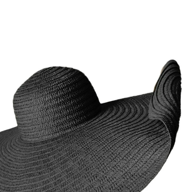 Women Beach Hat Folding Wide Brim Straw Hat Protection Black