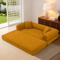 thumbnail image 4 of 4-in-1 Folding Convertible Sofa Bed, 80 Inch Corduroy Upholstered Boneless Couch, Loveseat Sleeper with Pull Out Bed, Floor Sofa Modular Futon Teddy Sofa for Living Room Bedroom Lounge, Yellow, 4 of 14