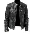thumbnail image 1 of Men's Stand Collar Slim Fit Leather Jacket Zipper Pocket Decorative pu Leather Biker Men's Jacket, 1 of 6