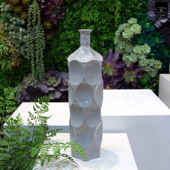 Dotty Ceramic Bottle Vase Decorative Flower Vase for Home Décor, Modern Dotted Design, Tabletop & Shelf Display -Orange