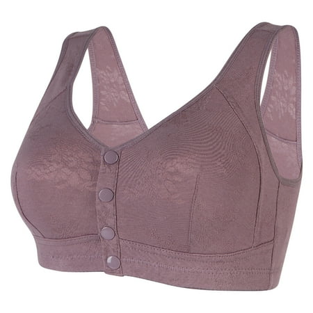 Riecok Womens Bra Wirefree Row Buckle Front Button Shaping Cup Daily Bralette Breathable Spaghetti Straps Basic Bra Comfy Beautifully Bras Lingerie Plus Size L Purple