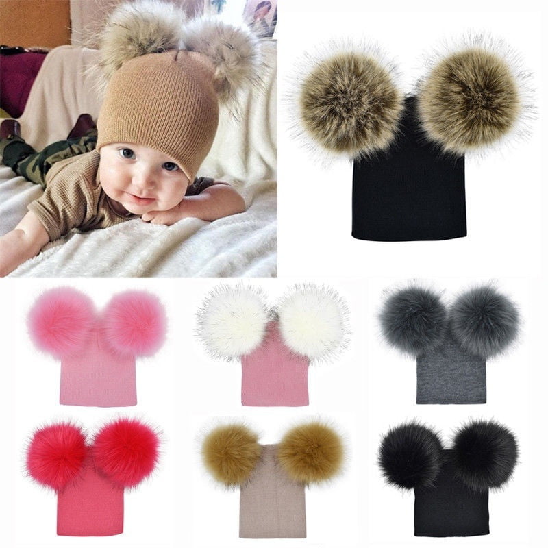 Infant Toddler Kids Baby Winter Warm Beanie Hat Knit Fur Pom Beanie Ski Ball Cap 