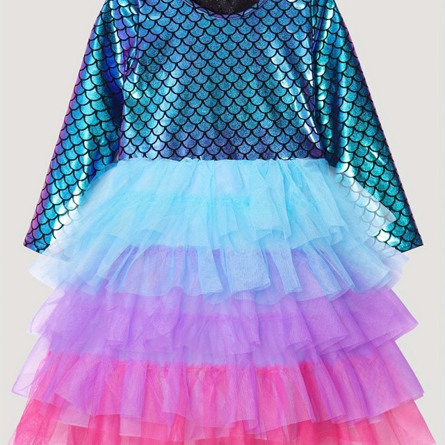 Vestido De Princesa Sirena Para Niña, Vestido De Tul Con Estampado De Escamas De Pescado, Traje De Cosplay De Personaje De Cuento De Hadas, Ropa De Niños Para Fiesta De Halloween Fiesta De Graduación