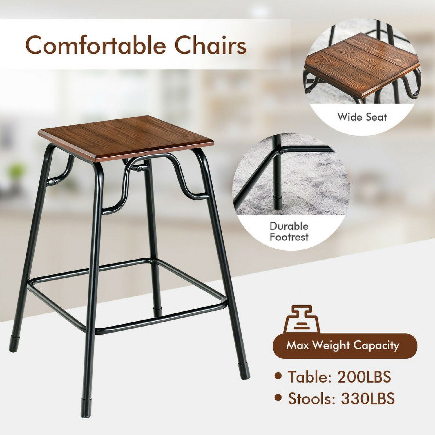 Finihen Dining Set, Dining Table Set, 5 Pieces Bar Table Set with 4 Counter Height Backless Stools, for Home, Restaurant, Rustic Brown Finihen Dining Set, Dining Table Set, 5 Pieces Bar Table Set with 4 Counter Height Backless Stools, for Home, Restaurant, Rustic Brown
