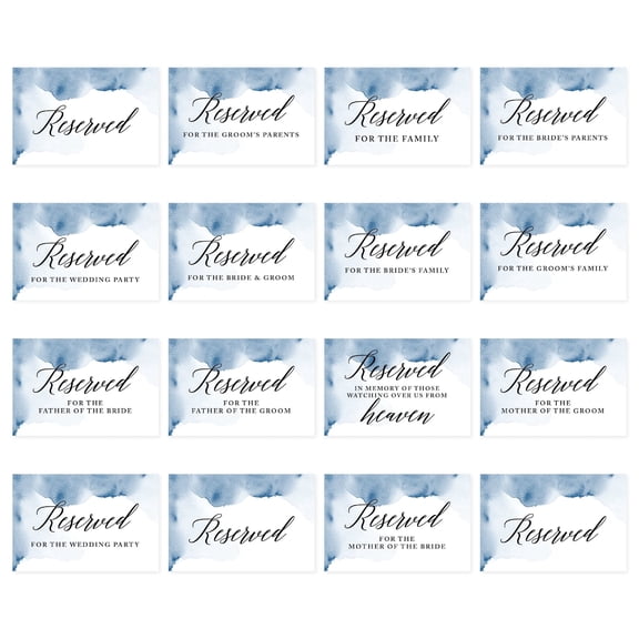 Koyal Wholesale Navy Blue Watercolor Table Reserved Signs for Wedding Reception, Ceremony, Table Tent Cards, 16-Pk