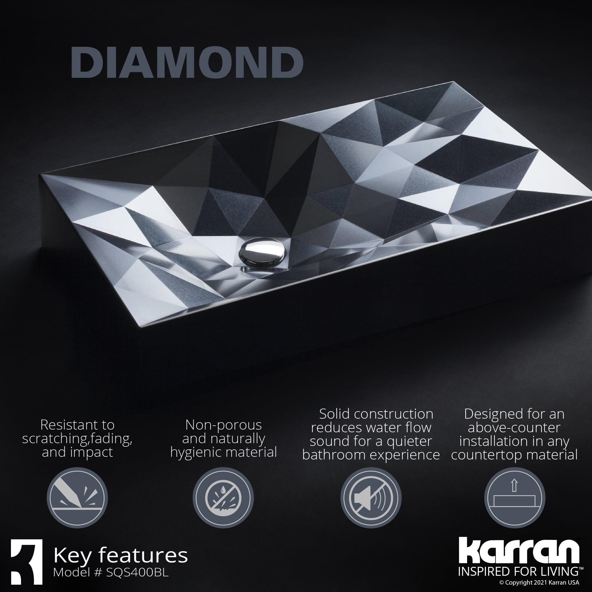 Karran Usa Sqs400 Sternhagen 28-1/8" Black Rectangular Quartz Composite Vessel Bathroom Sink