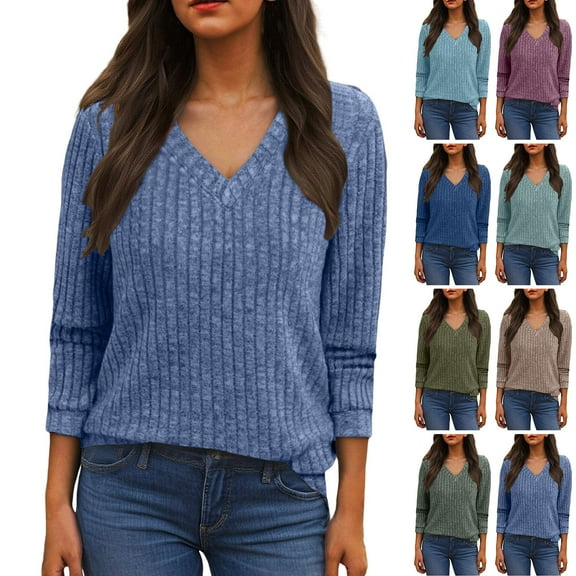 idosla Womens V Neck Long Sleeve Shirt Fall Fashion Knitted Sweaters Dressy Casual Pullover Tunic Tops with Decorative Buttons (Coffee, XXL)