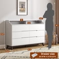 thumbnail image 4 of Dresser for Bedroom with 6 Drawers, 55" Large Dresser & Chest of Drawers with Charging Station, Wood Closet Clothes Storage Long Dressers Organizer for Bedroom Living Room Hallway, White, 4 of 8