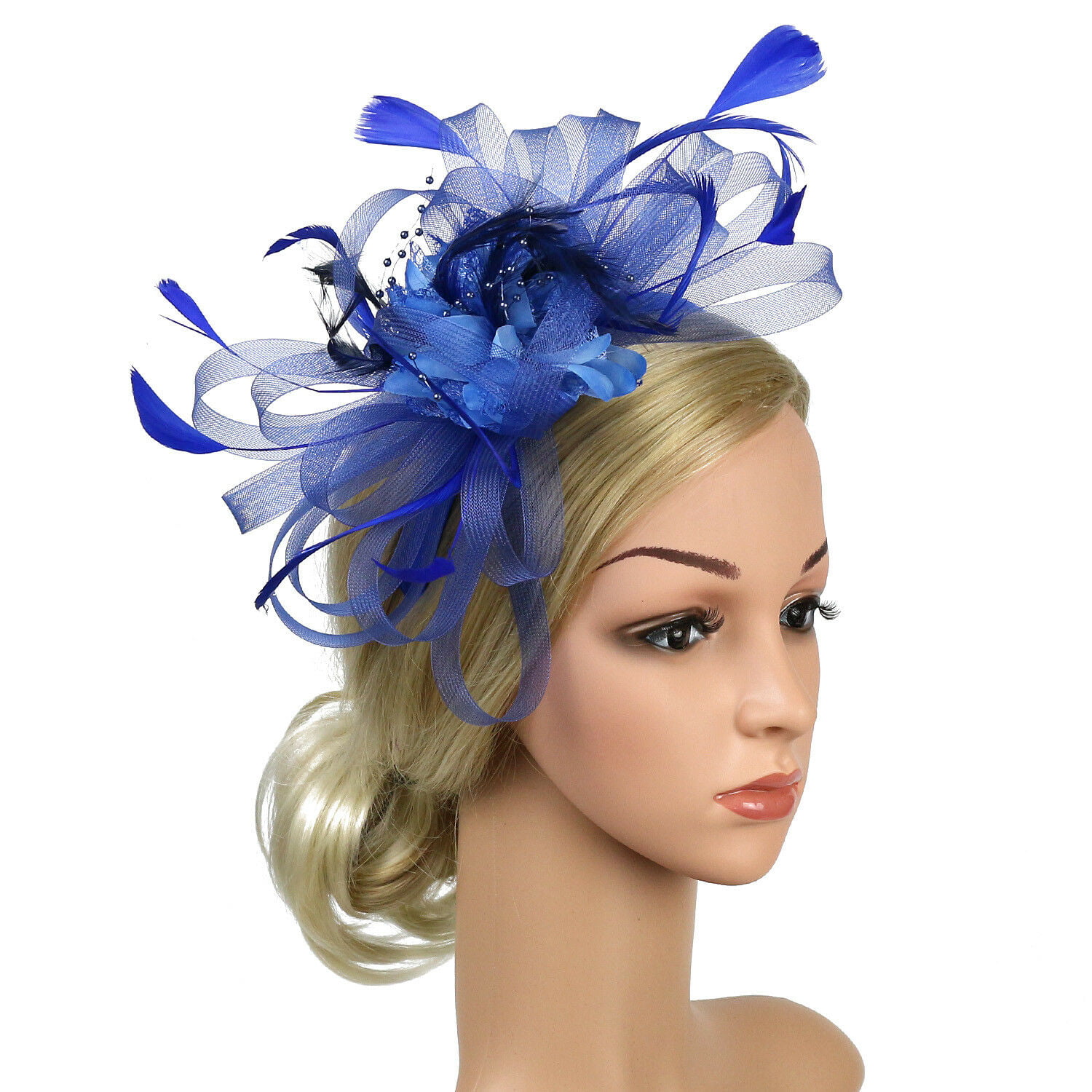 Women/Girls Navy Flower feather Fascinator On Comb Hairpiece Wedding Proms Party 