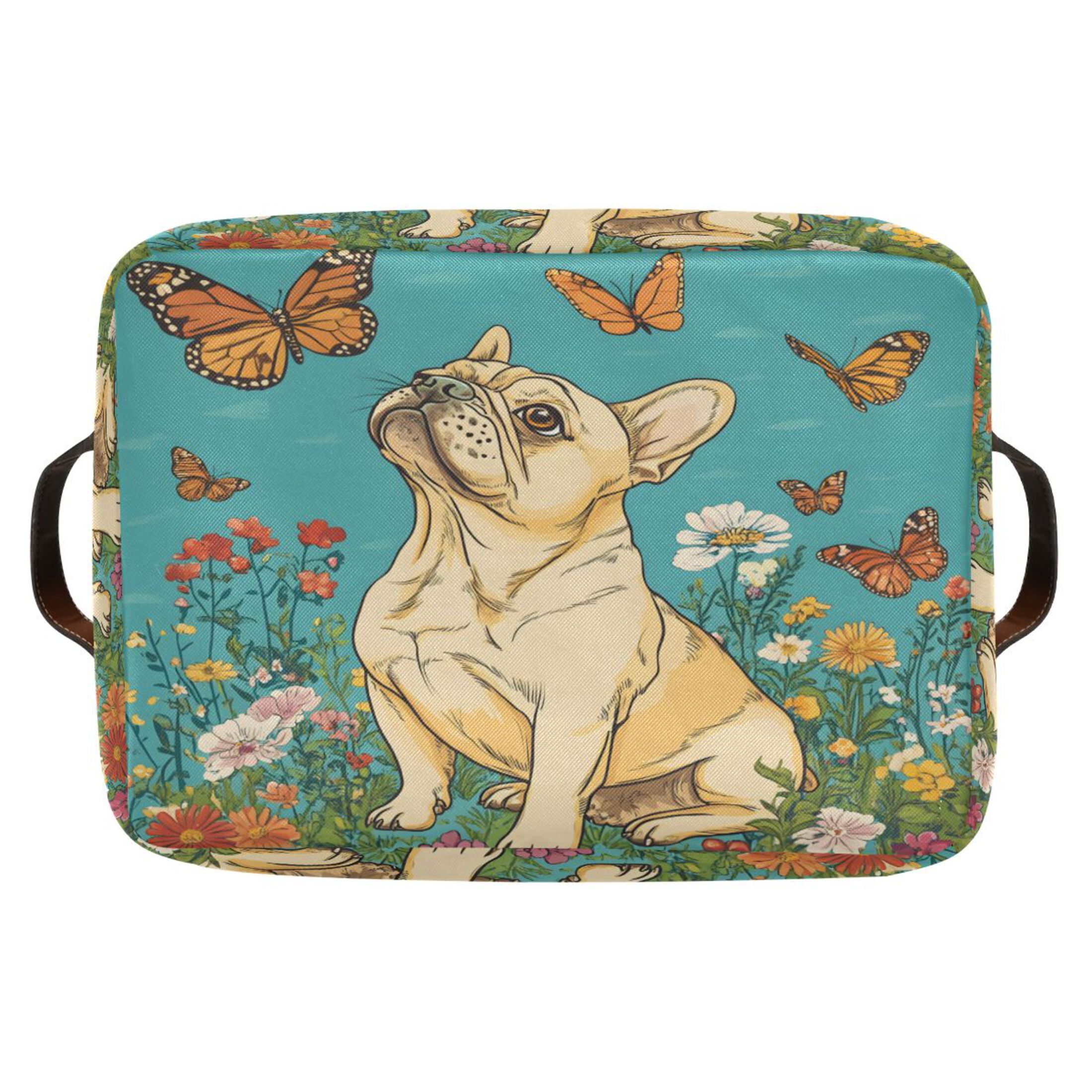 Ryvnso Dog Butterfly Floral Storage Basket Large Bin Foldable Boxes Toys Organizer 14.2x10.2x8.3in 2 PCs