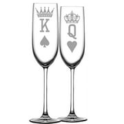 King and Queen Engraved Wedding Glass Champagne Flutes Set of 2