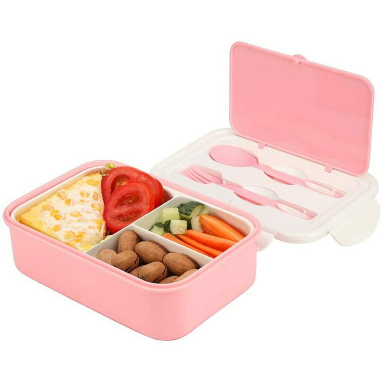 Lunch Box, Bento Box Lunch Box With 3 Compartments And Cutlery