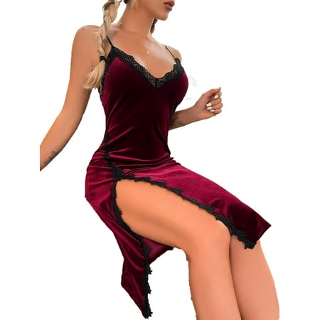 

Sexy Colorblock Cami Slip Dress Sleeveless Burgundy Women s Night Dress (Women s)
