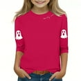 thumbnail image 2 of MKOSPLRT T-Shirts d'Halloween pour Enfants 3-12 Ans Garçons Filles Manches 3/4 T-Shirts Graphiques Col Rond Coupe Ample Hauts Mignons Fantômes Citrouille T-Shirts, 2 of 4