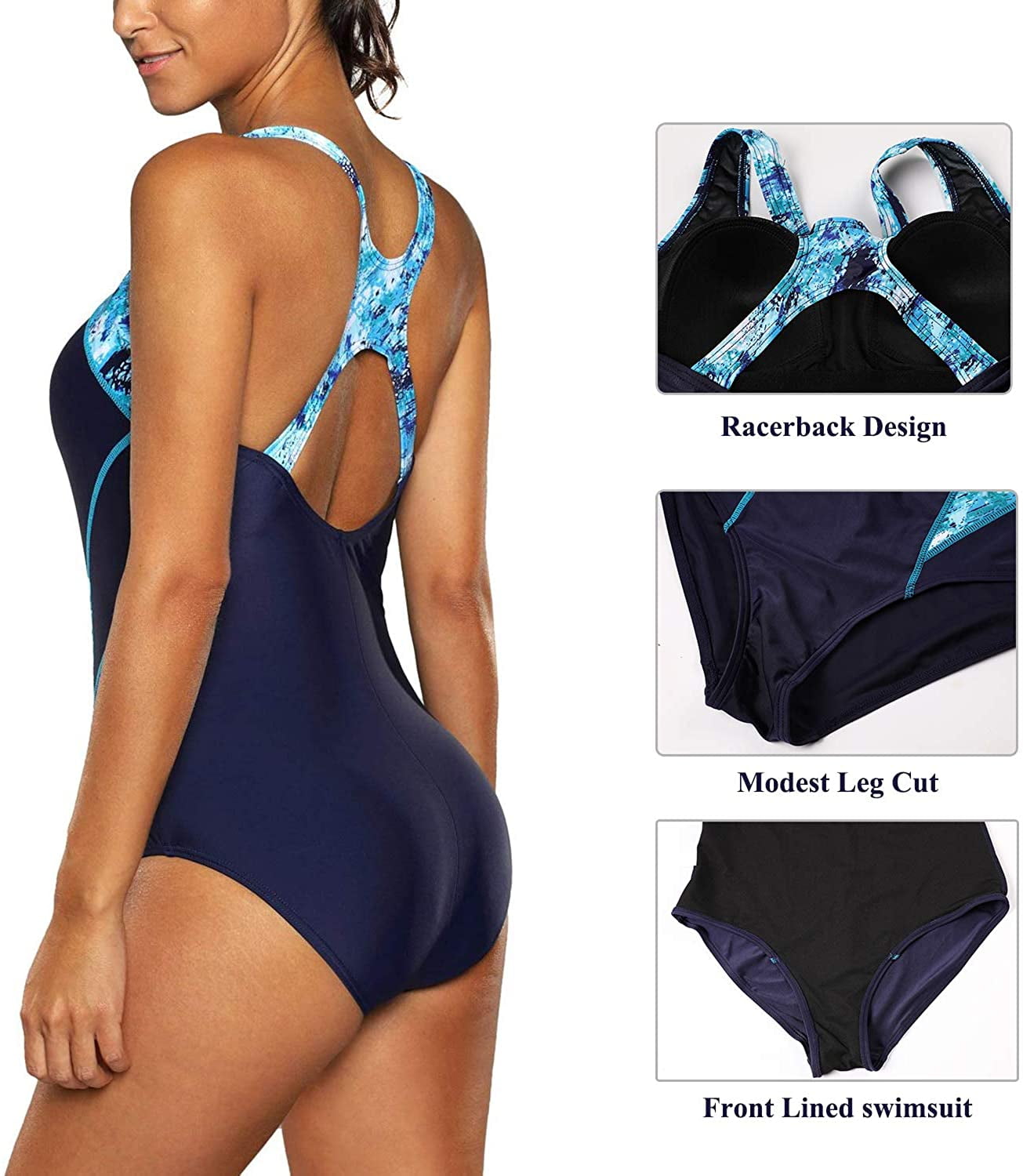 Charmo Women Athletic One Piece Swimsuit Zipper Racerback Mock Neck Full  Coverage Rash Guard Bathing Suit 80s 90s, 2b#blue, Small : :  Clothing, Shoes & Accessories