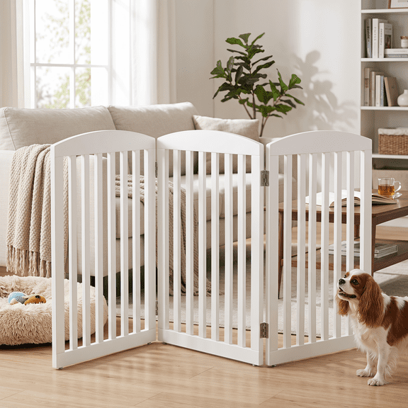 PAWON Gog Gate, 24" 3-Panel Freestanding Wooden Foldable Pet Gate, White