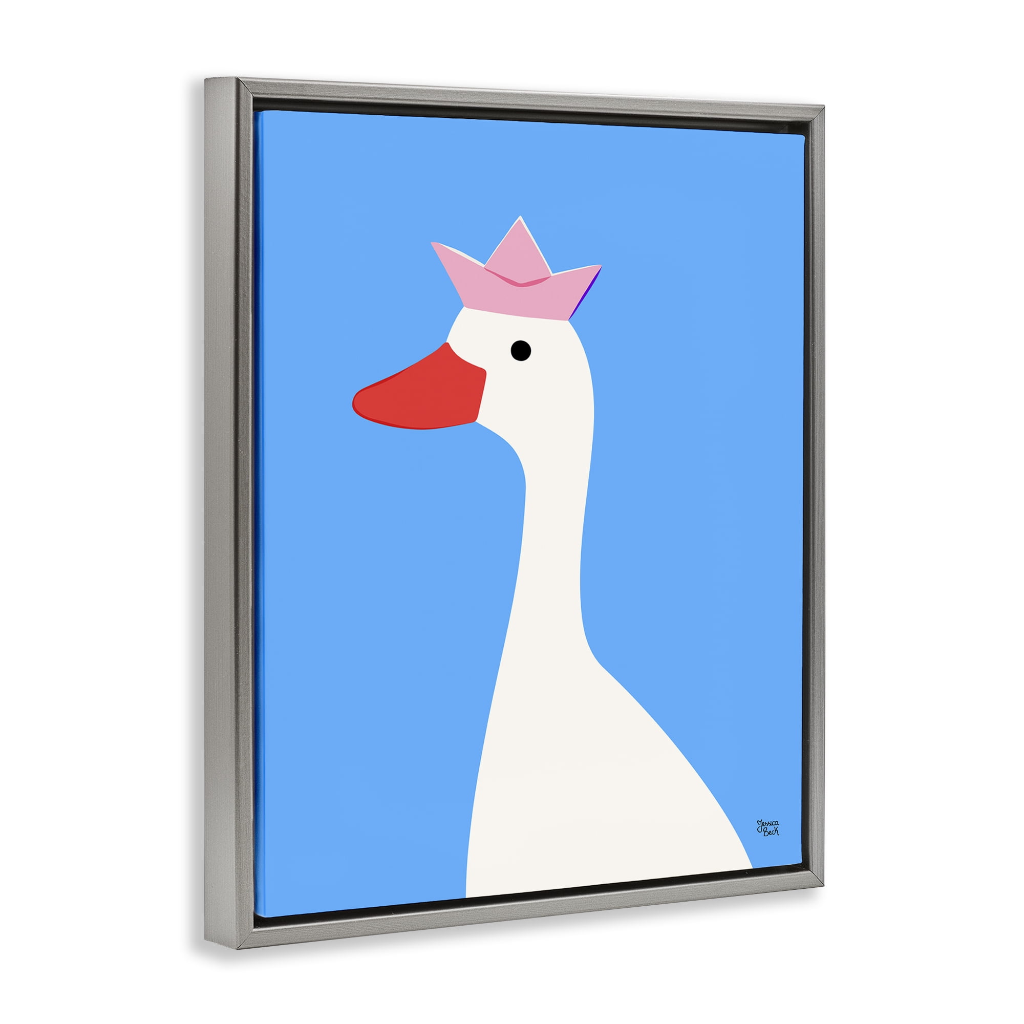 Stupell Industries Crowned Goose on Blue Animals Painting Gray Floater Framed Canvas Art Print Wall Art, 17 x 21