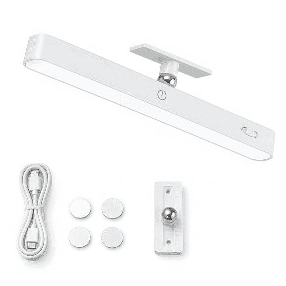 DAYBETTER 10.6in Eye-Caring LED Under Cabinet Light, 3000K/4000K/6500K Stepless Dimmable with Brightness Memory, 360°Rotatable Magnetic, Rechargeable Plug-In Cabinet Lamp for Closets Wardrobes