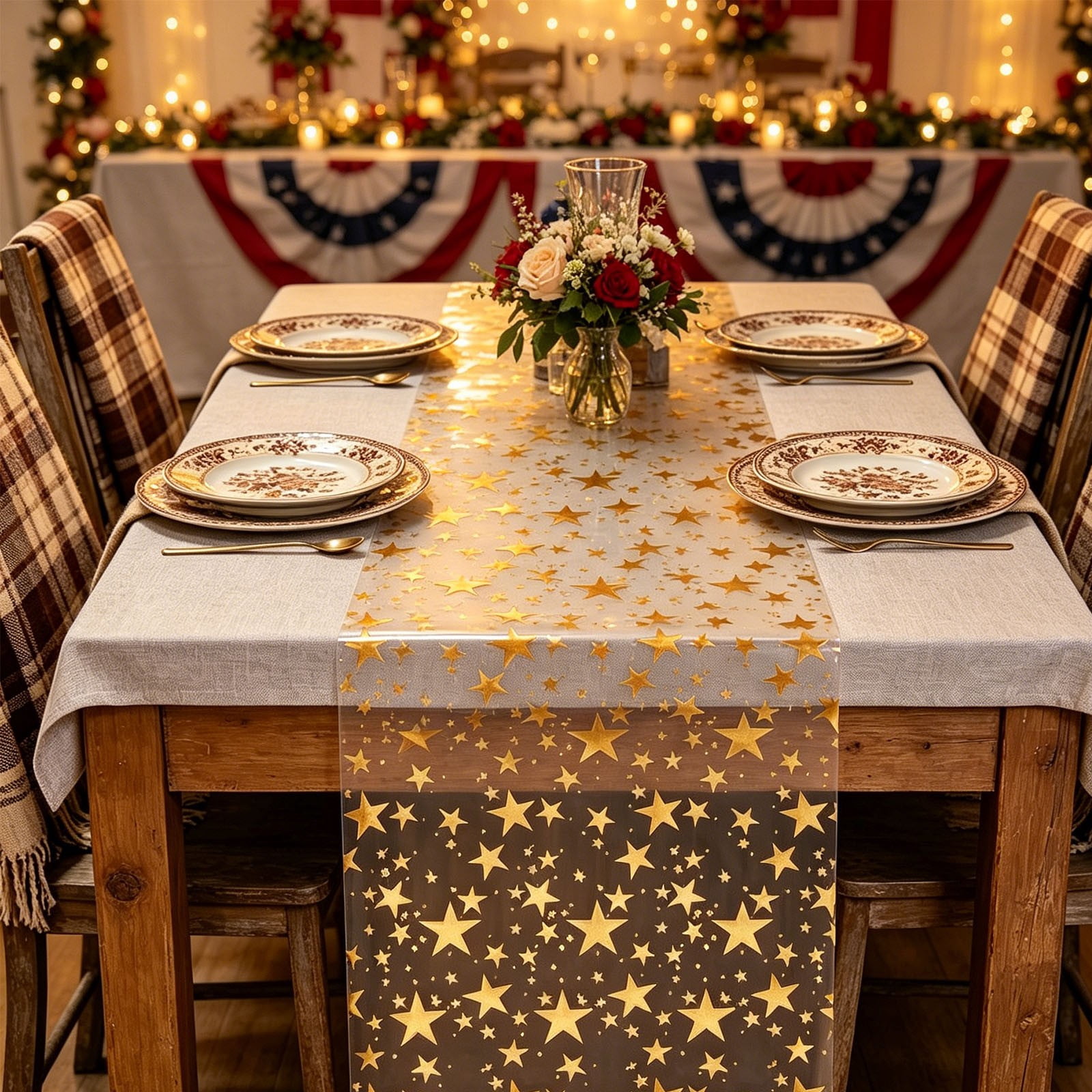 10Pcs Gold Star Table Runner, Fufafayo Gold Star Table Runner, Transparent Mesh Tablecloth For Wedding Party Birthday Holiday Decor, Elegant Polyester Table Cover For Dining Table, Buffet Table or