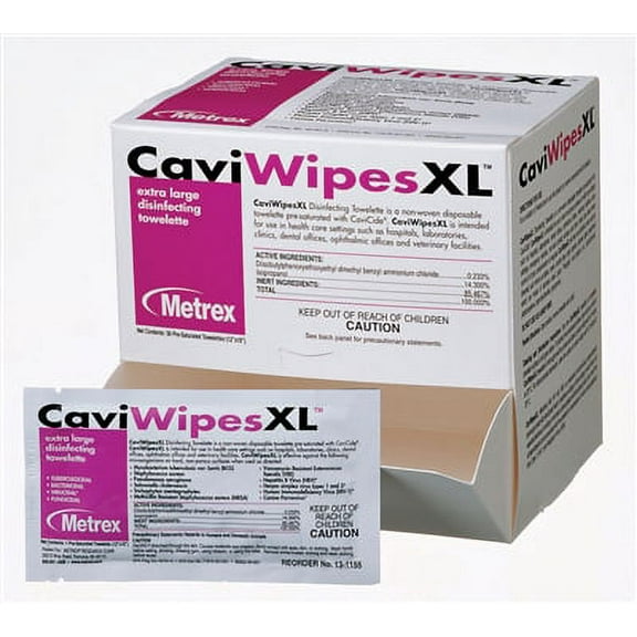 CaviWipes XL, 10" x 12", Individual Disinfectant Wipe, 13-1155 Metrex Research - 50 Count