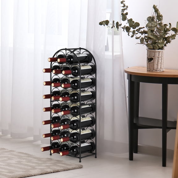 23 Bottle Freestanding Wine Rack, Black Iron Floor Standing Wine Cabinet with Handle for Kitchen, Dining Room, Bar
