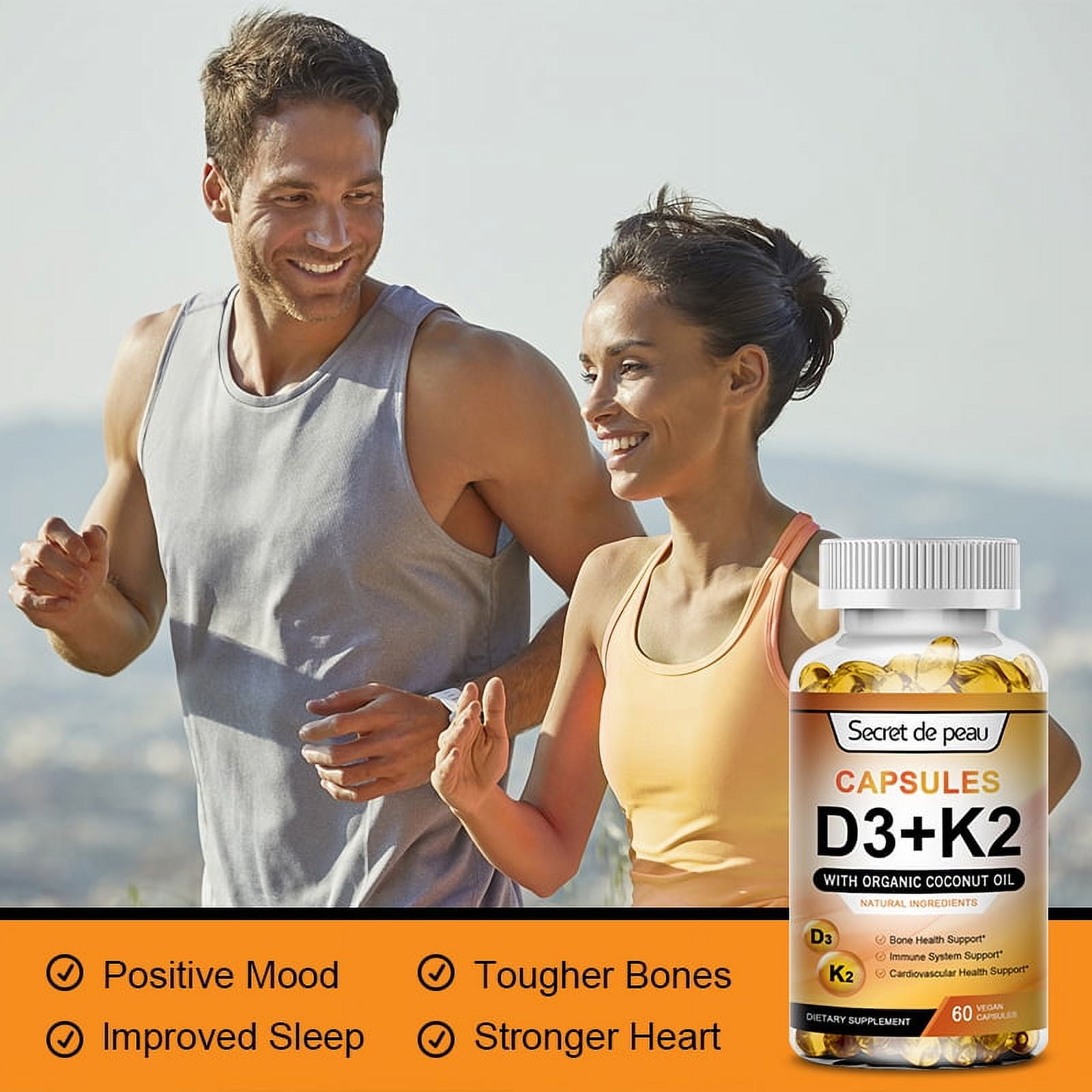 Vitamin D3 K2 5000 IU Supplement, Promotes Calcium Absorption, Daily Supplement for Immune System & Bones Health, Gluten-Free, 240 Capsules