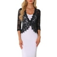 thumbnail image 1 of Inspire Chic Cárdigan Bolero de Encaje Floral para Mujeres con Mangas 3/4 y Un Botón Negro XS, 1 of 6