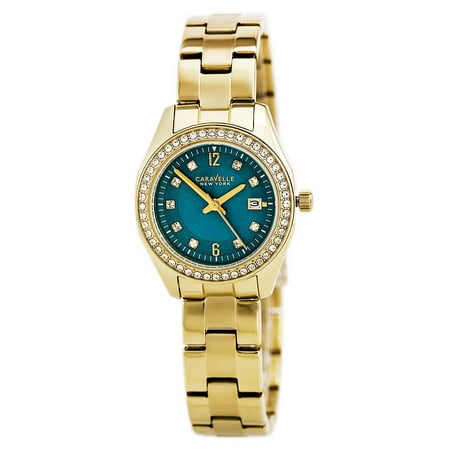 Caravelle 44M109 Women's Crystal Sport Blue Dial Yellow Gold Steel Bracelet Watch