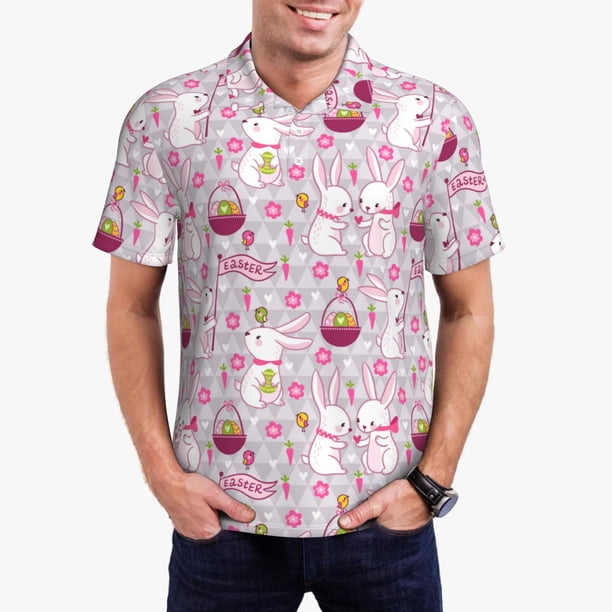 Balery Easter Rabbit Camisa Polo de Hombre con Estampado, de Manga Corta y Tejido Medio, Camisa Tipo Golf Polo-Small