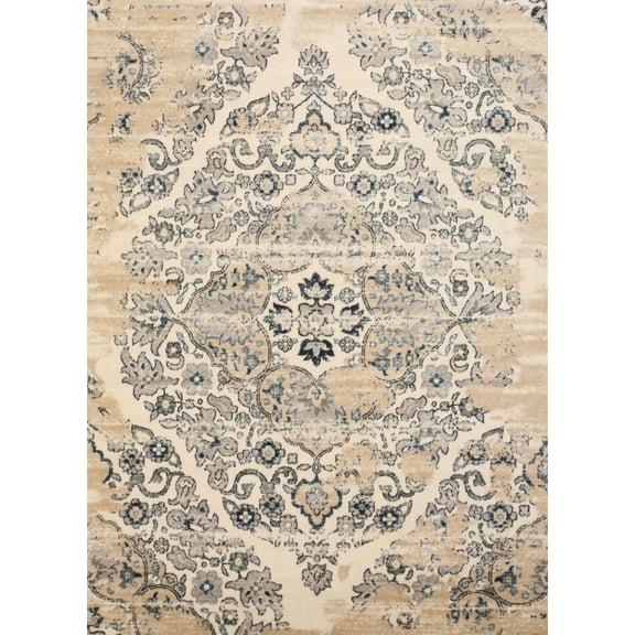 Traditional Distressed Polypropylene Rug 4'3 x 5'10 Ivory - Eorc-Color:Ivory,Material:Polypropylene